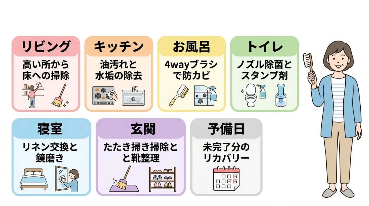 曜日別の具体的な掃除場所